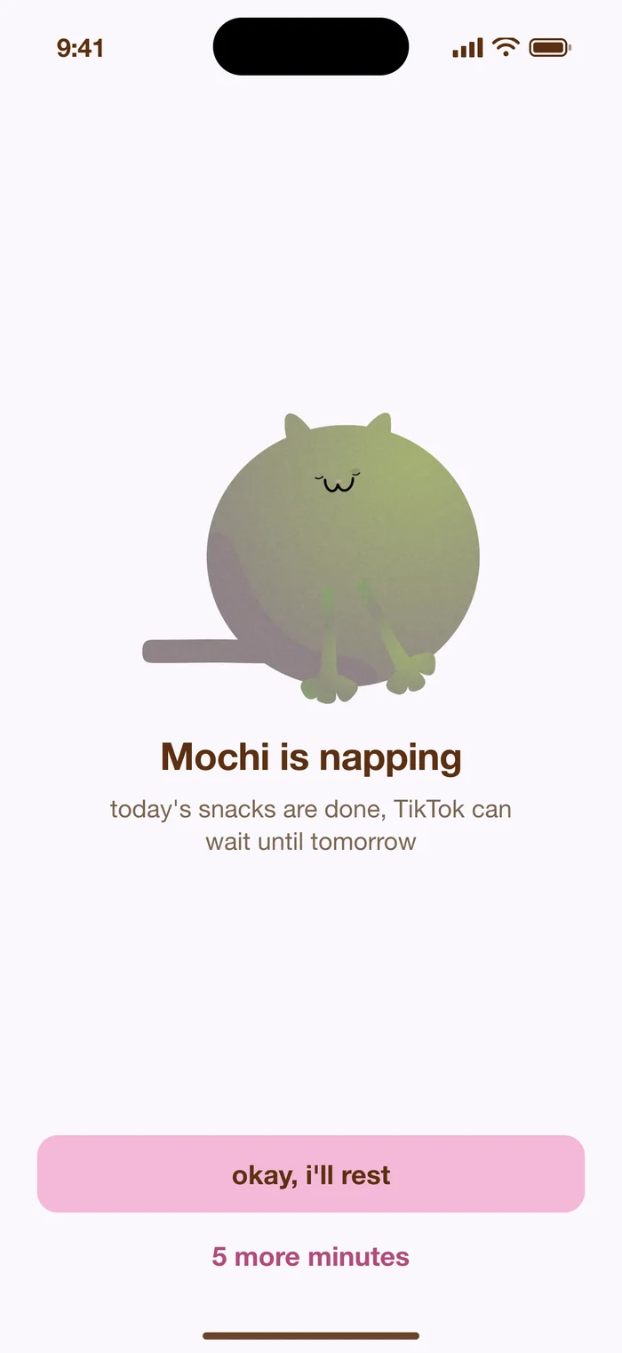 Catto’s app blocking screen inviting you to rest